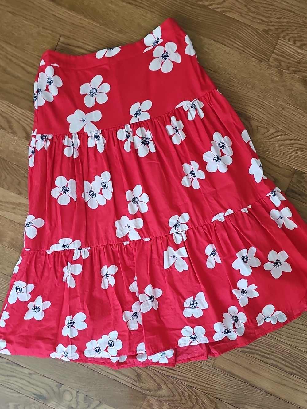 J.Crew Red Floral Tiered Skirt